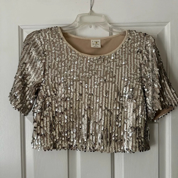 By Together Silver Sequin Crop Top - Picture 1 of 6